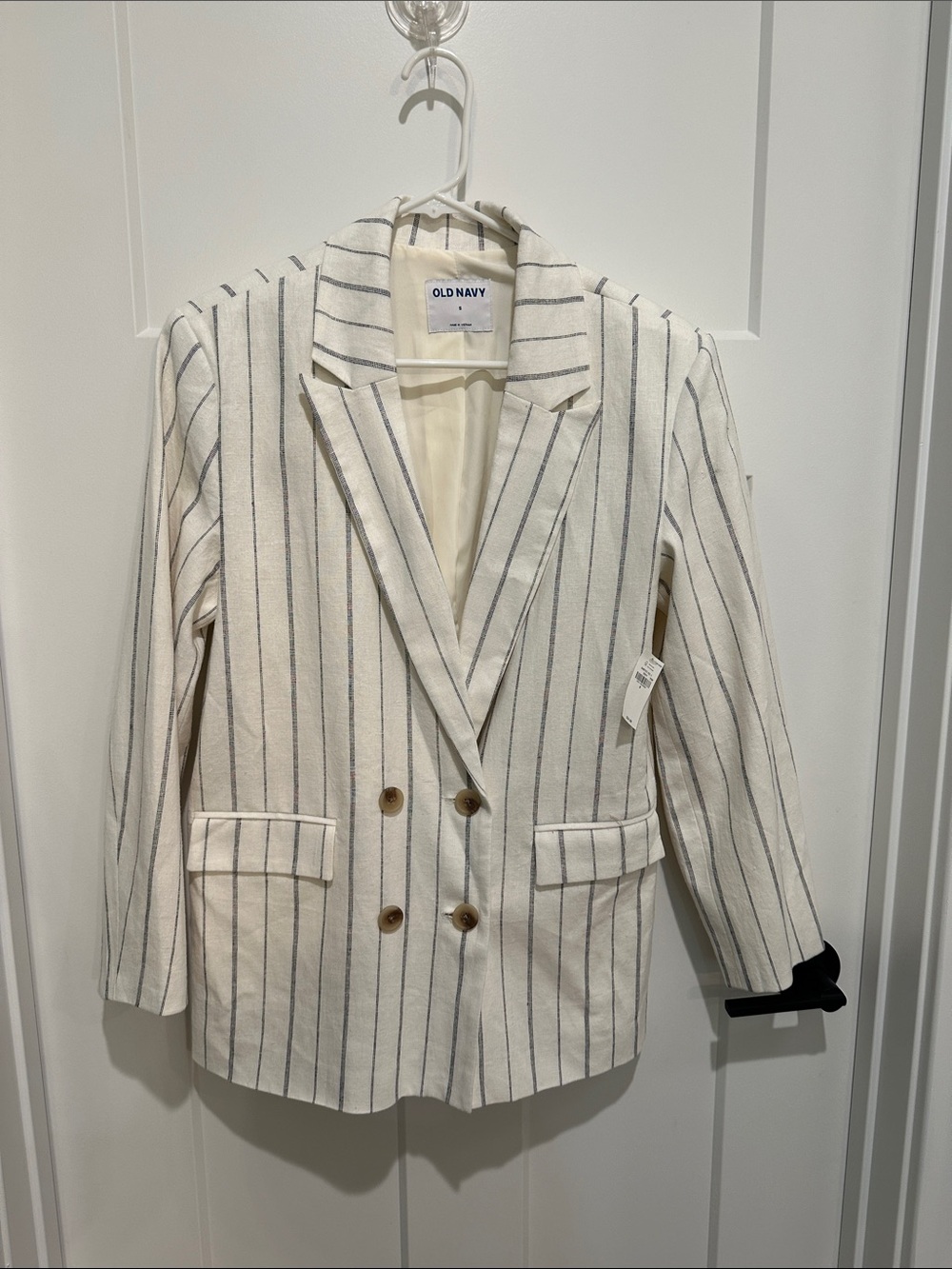 Old Navy Cream and Black Pinstripe Double-Breasted Blazer